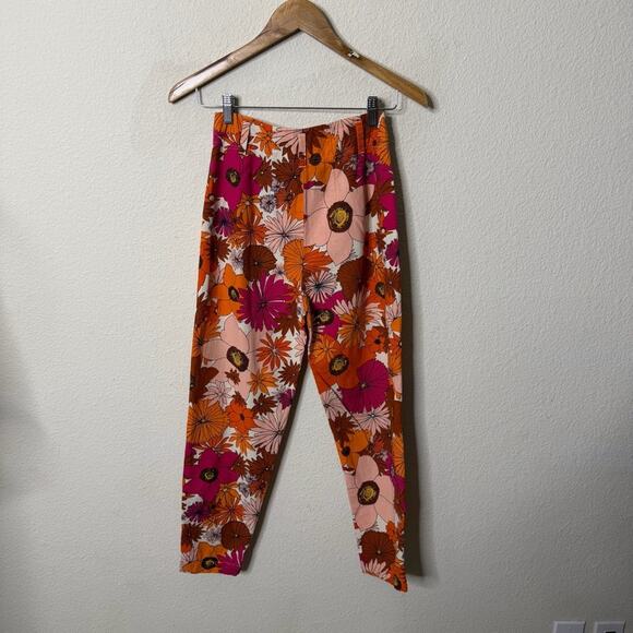 Free People Tessa Tapered Trousers Orange Floral Womens Pants Size 0 - Picture 4 of 7